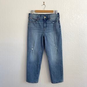 J.Crew Classic Straight Jeans High‎ Rise Organic Cotton Distressed Blue Denim 27